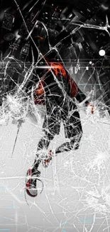 Vibrant abstract spider hero artwork with red and black colors.