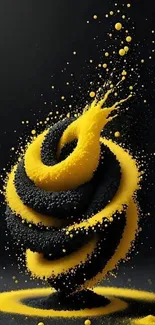 Abstract black and yellow spiral design for mobile wallpaper.