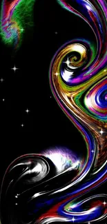 Vibrant abstract swirl on black mobile wallpaper.