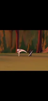 Animated forest scene with dynamic characters in action.