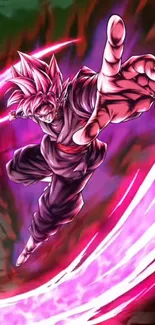 Anime character in action with vibrant pink energy.