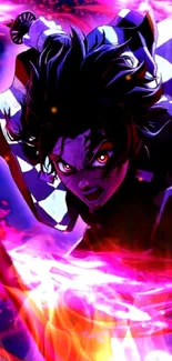 Dynamic anime character with vibrant neon effects.