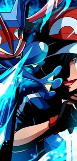 Anime action wallpaper with electric blue energy and a dynamic character duo.