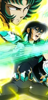 Anime characters in vibrant action with dynamic lighting.