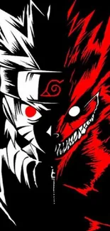 Anime character with bold black and red design in mobile wallpaper.