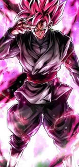 Anime character with pink aura and dynamic pose, intense energy scene.