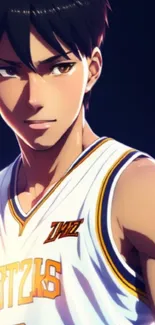 Anime athlete in basketball jersey on mobile wallpaper.