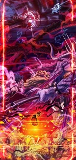 Anime battle scene with vibrant colors and mythical creatures.