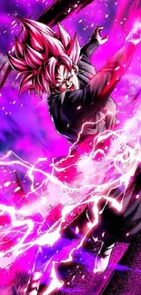 Anime character with pink lightning in dynamic battle scene.