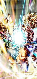 Anime characters in an energetic battle with vibrant colors and intense action.