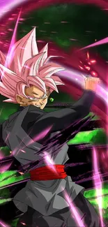 Anime character in dynamic battle with pink energy aura.