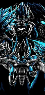 Anime warriors in electrifying blue pose.