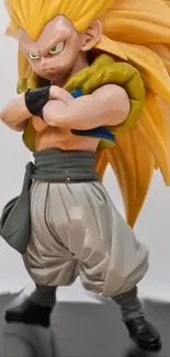 Anime figure with bold pose and striking yellow hair.