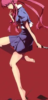 Anime character on a crimson red background with dynamic pose.