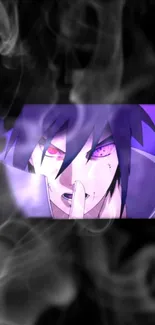 Anime character with intense eyes and smoky background.