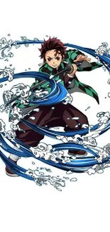 Anime character with swirling water technique in a vibrant design.