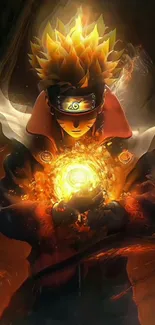 Anime character with fiery orange glow and dynamic energy.