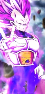 Dynamic anime character with purple aura.