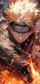 Anime character with fiery energy in dynamic wallpaper art.