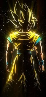 Anime character with glowing yellow aura on dark background.