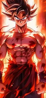 Anime hero with fiery red energy in a dynamic pose.