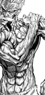 Black and white anime character with muscular design.