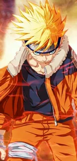 Anime character with orange outfit in a dynamic pose.