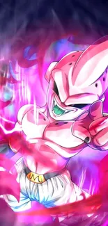 Anime character in vibrant pink aura wallpaper.