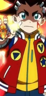 Anime hero with vibrant red jacket holding a glowing object.