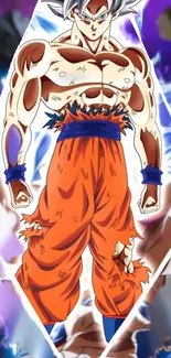 Anime character with orange outfit and powerful stance.