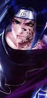 Anime character with electric blue highlights and intense expression, high-resolution.