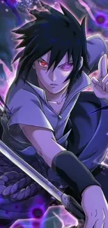 Anime character in vibrant purple aura with dynamic pose and energy.