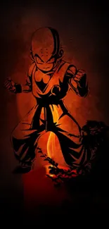 Anime character outlined against fiery orange background.