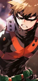 Anime character with orange and black costume in dynamic pose.