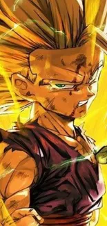 Dynamic anime character with vibrant yellow energy