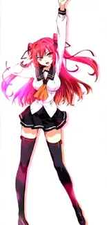 Anime character with red hair in a dynamic pose, perfect for mobile wallpaper.