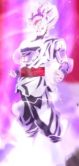 Dynamic anime character with red and purple aura.