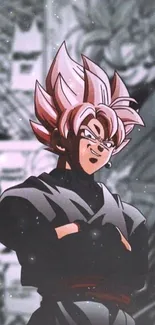 Anime character with pink hair, dark gray background.