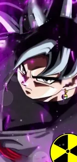 Anime character with intense expression and dynamic purple glow.