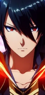 Anime character with intense gaze and fiery colors, perfect for mobile use.