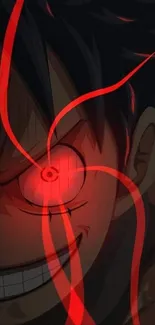 Dynamic anime character with red glowing eyes on wallpaper.