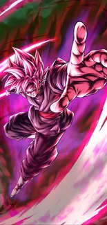 Anime character with pink red energy swirl.