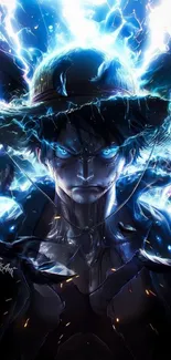 Anime character with blue lightning energy.