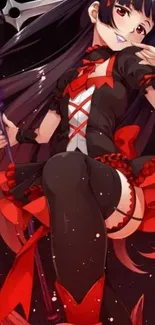 Anime character in dynamic red and black attire.
