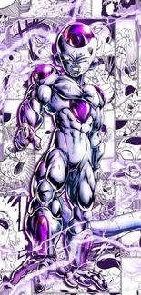 Energetic anime character in purple hues.