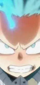 Anime character with intense expression and blue energy aura.