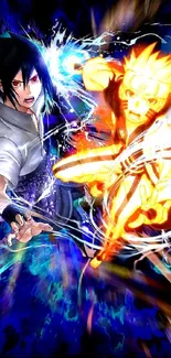 Anime heroes clash in vibrant energy battle.