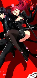 Dynamic Persona 5 duo on vibrant red background.