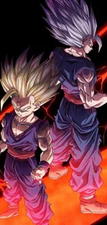 Two anime fighters with dynamic energy and vibrant colors.