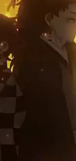 Anime duo with a fiery background in vibrant colors.